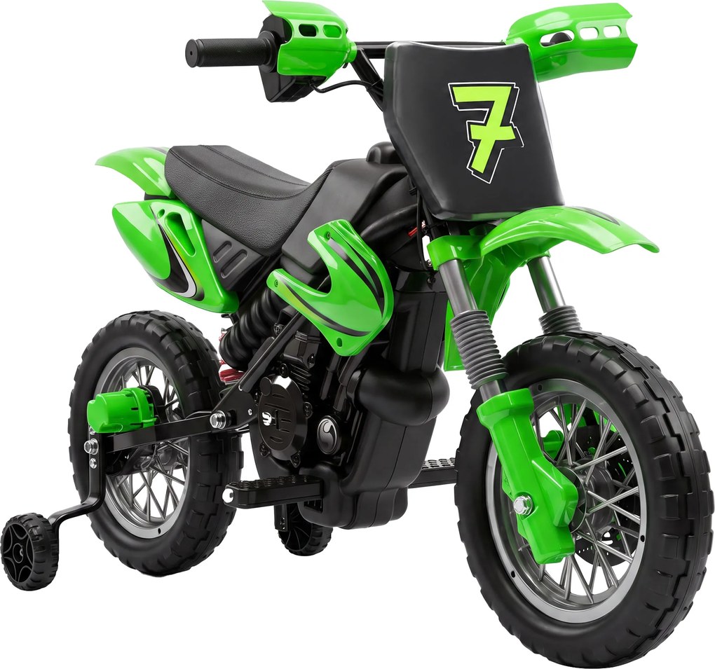 AIYAPLAY Mota Elétrica para Crianças 12V com 2 Rodas Auxiliares Amovíveis, 2 Motores, Suspensão Traseira, Música, 3 km/h, Verde | Aosom Portugal