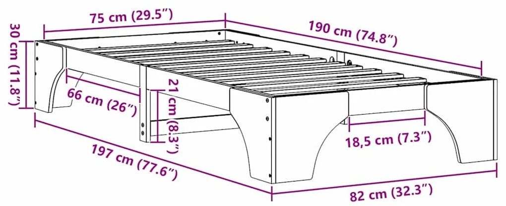 Cama Branca 75x190 cm de Madeira de Pinheiro da