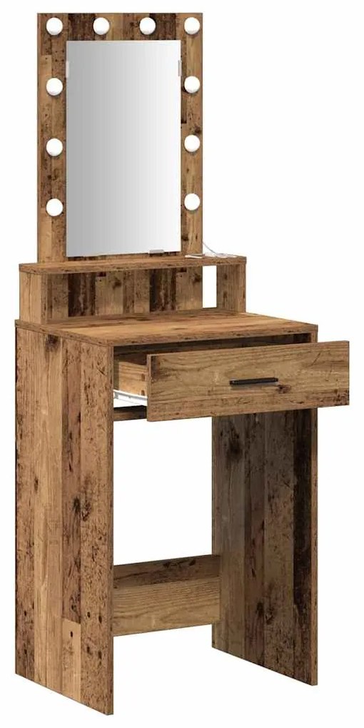 Mesa de Maquiagem vidaXL com Luzes de LED Madeira Antiga 50x41x140 cm