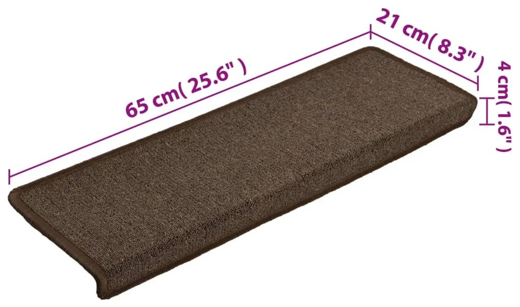 Tapete/carpete para degraus 15 pcs 65x21x4 cm castanho