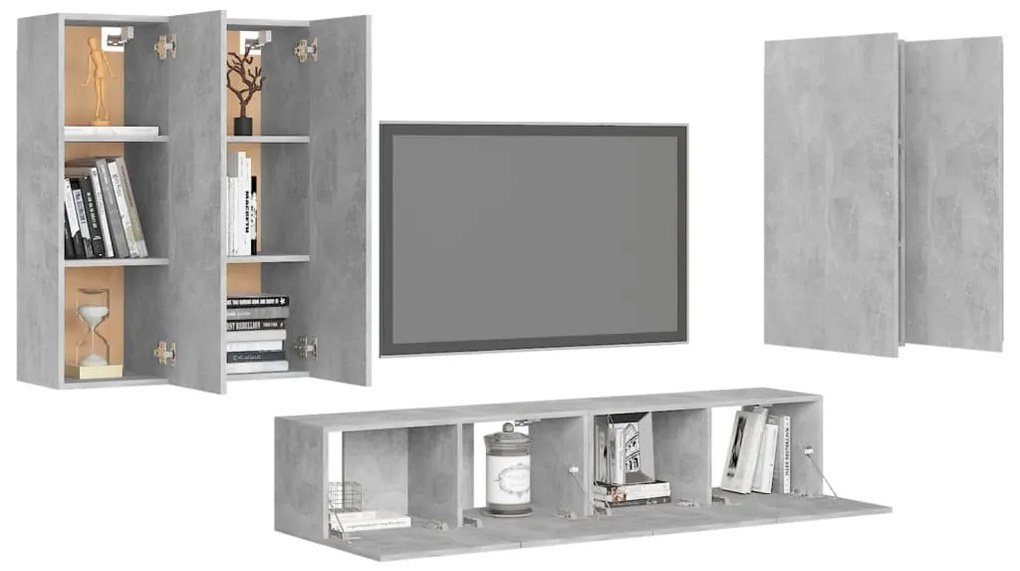 6 pcs conjunto de móveis de TV derivados madeira cinza cimento