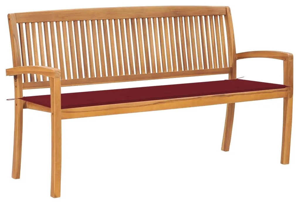 vidaXL Banco de jardim empilhável c/ almofadão 159 cm teca maciça