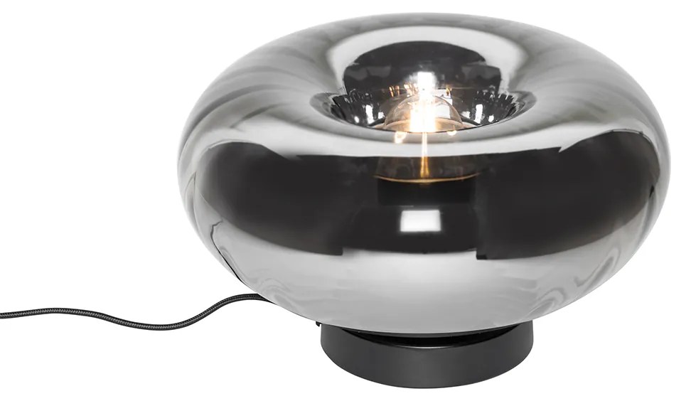 Candeeiro de mesa Art Deco preto com vidro fumê - Ayesha