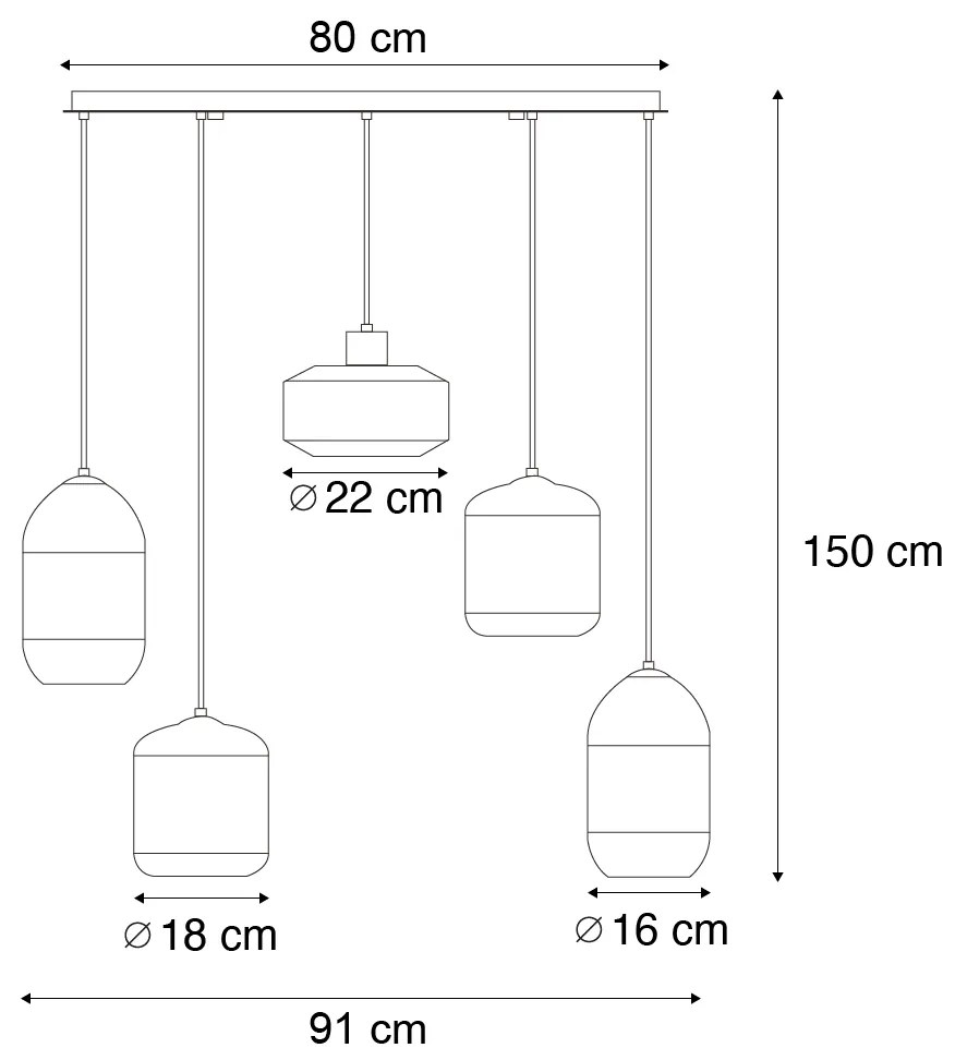 Candeeiro suspenso moderno preto com vidro âmbar 5-luzes - Sheena Moderno