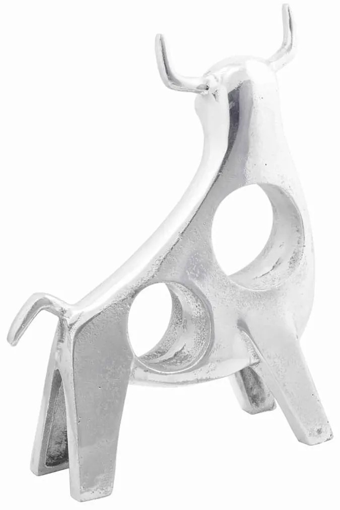 Escultura de touro vidaXL Prateada 22x9,5x34 cm Alumínio