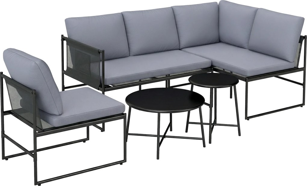 Outsunny Conjunto de Móveis Lounge para Jardim 4-5 Pessoas Conjunto Gardenlounge com Sofá 2 Lugares Mesa de Centro Cadeira Almofadas Grossas Laváveis | Aosom Portugal
