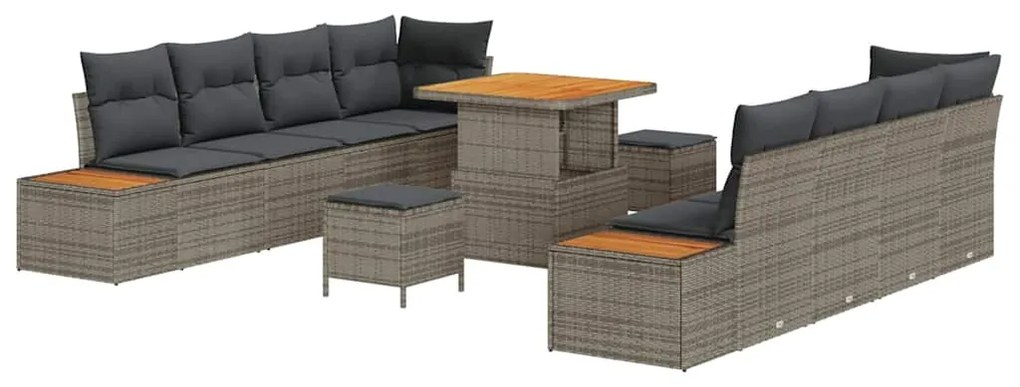 Conjunto de Sofá de Jardim vidaXL de 11 Peças com Almofadas Cinza em P