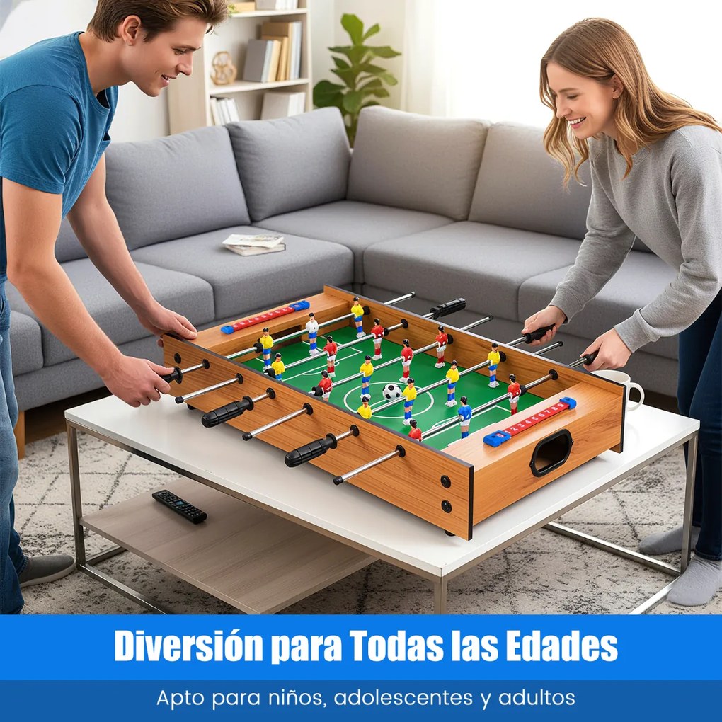 Mesa Multijogos 2 em 1 Mesa de matraquilhos de Mesa e Air Hockey com 18 Jogadores para Crianças 69 x 36 x 10 cm Natural