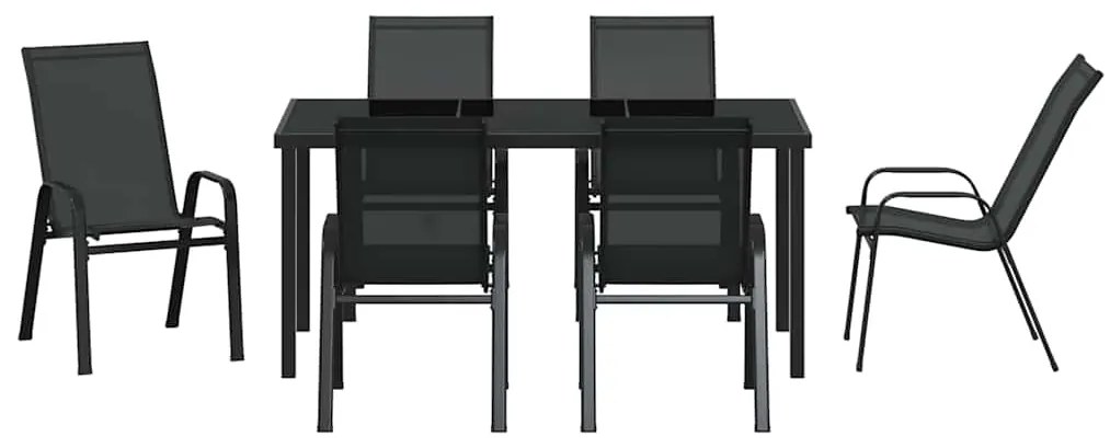 Conjunto de Jantar de Jardim com 7 Peças, Preto, Textilene e Aço