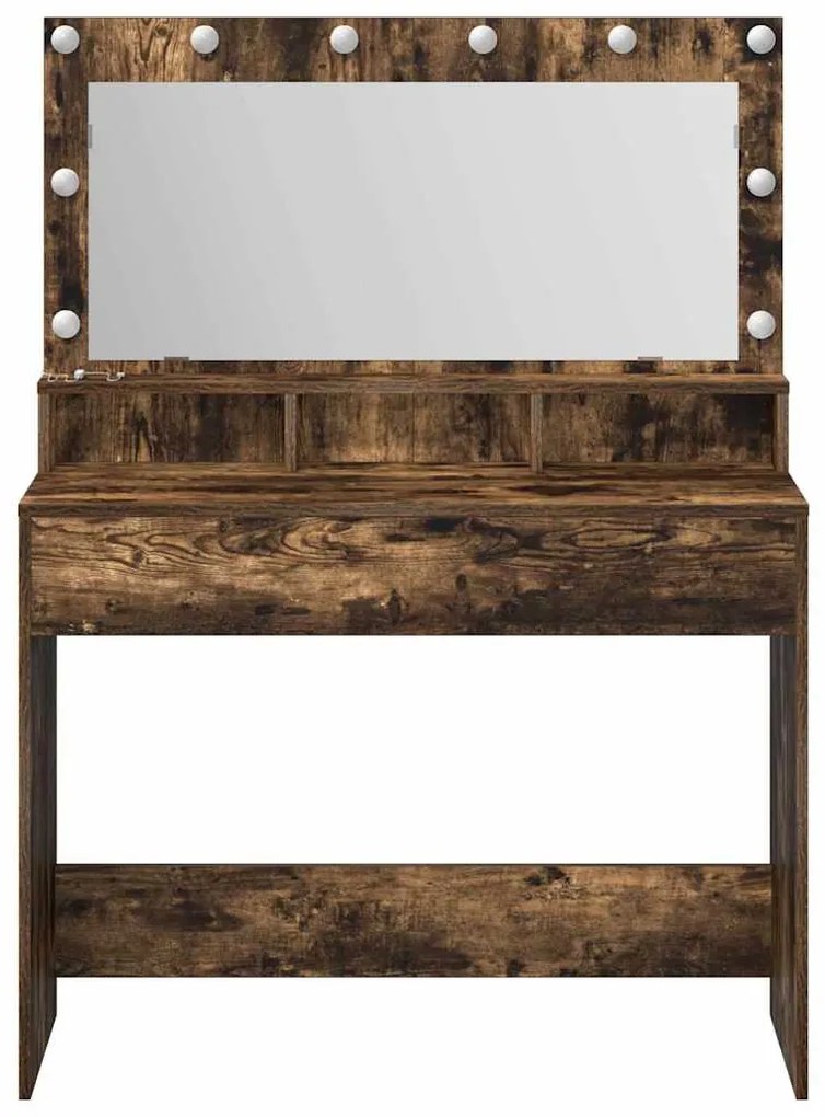 Mesa de Maquiagem vidaXL com Luzes LED em Carvalho Fumado 100x41x135 c