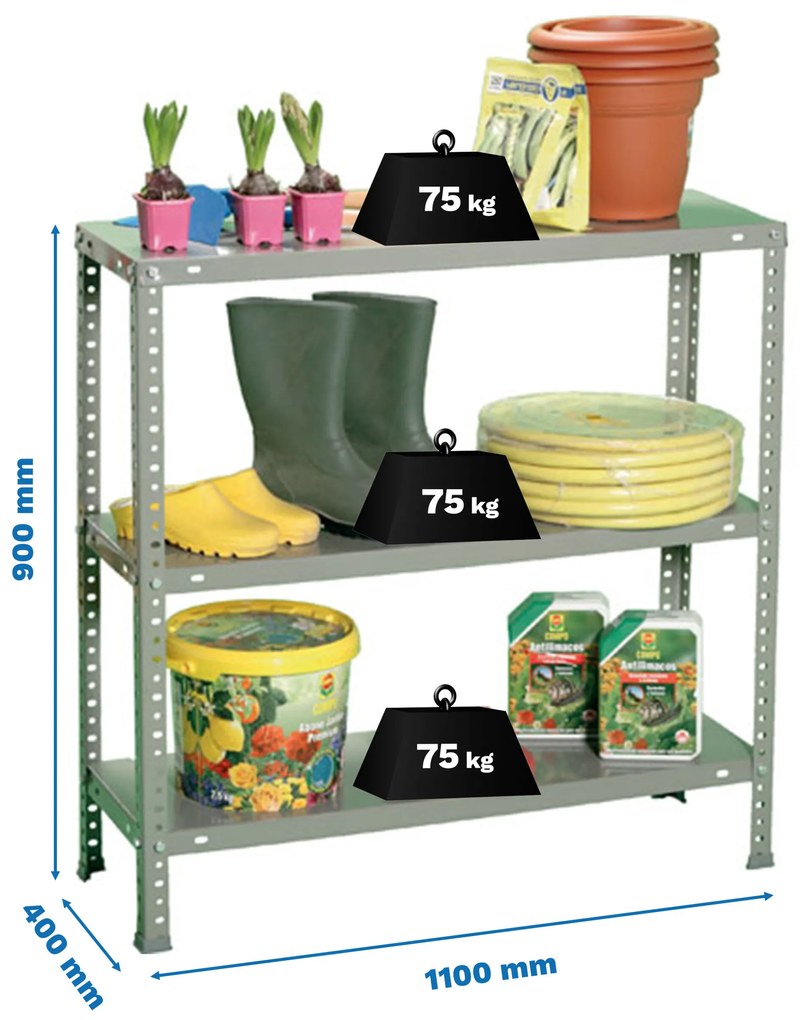 Estante com 3 Prateleiras METÁLICA ADVANTAGE SUPERPLUS 3/400 900 CINZENTA Casa, Escritório, Garagem, Despensa, Sotão Capacidade P/ prateleira 0 Kg Dim