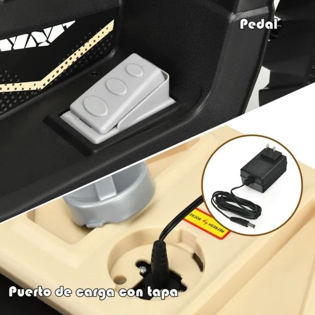 Moto 4 para crianças elétrica a bateria 12V Marcha à frente e atrás Velocidade alta e baixa com música Luzes LEDs Amarela