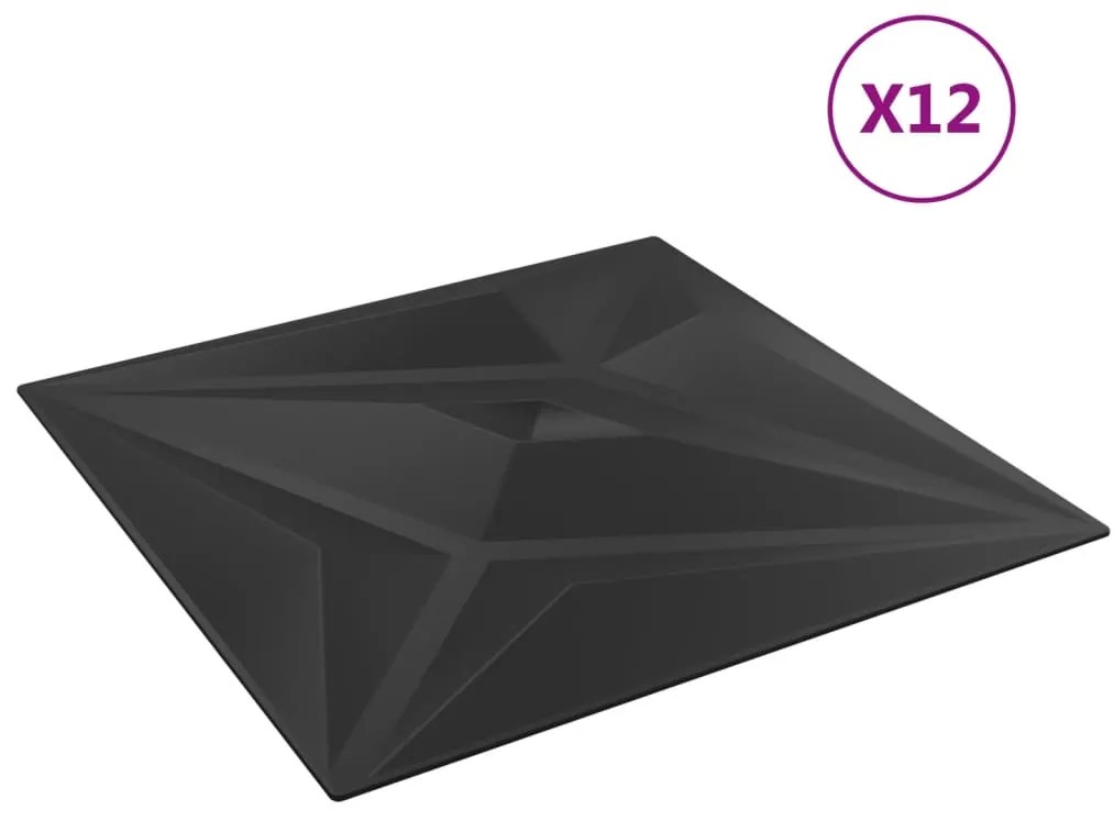Painéis de parede 12 pcs 50x50 cm 3m² XPS estrela preto