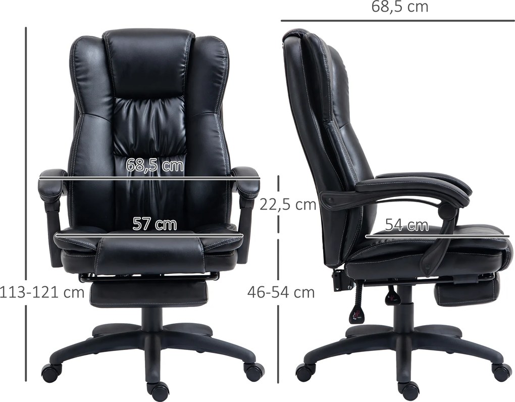 Cadeira de Escritório e Giratória Cadeira de Escritório com Altura Ajustável 6 Pontos de Massagem Controle Remoto e Apoio para os Pés Retrátil 68,5x68