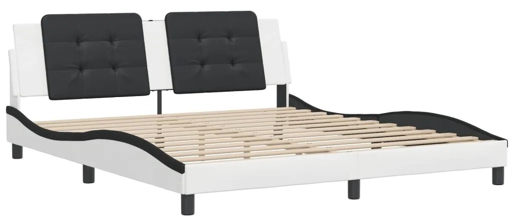 Estrutura de cama c/ cabeceira couro artificial branco e preto