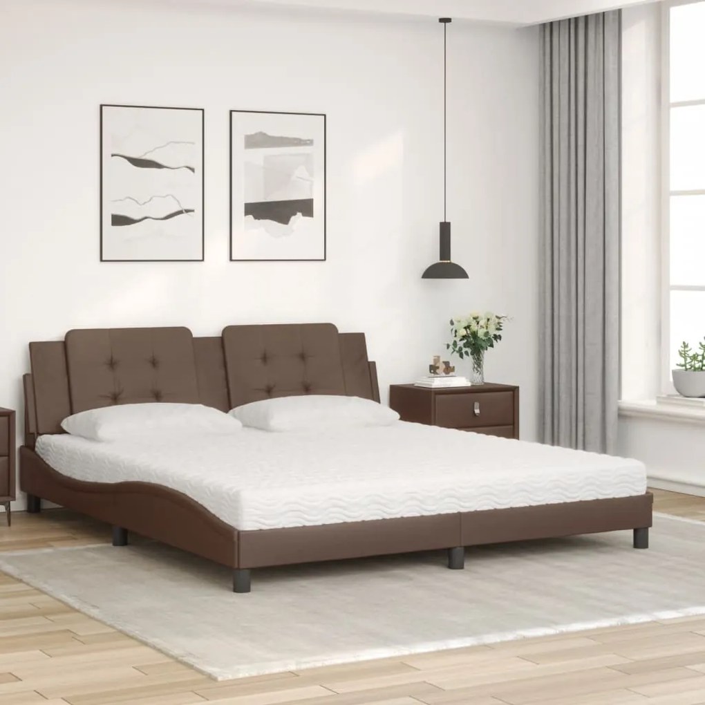 Cama com colchão 180x200 cm couro artificial castanho