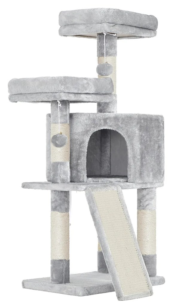 Árvore para gatos FEANDREA, Condomínio para gatos 115 cm, Rampa para arranhar, Cinza claro PCT141W01