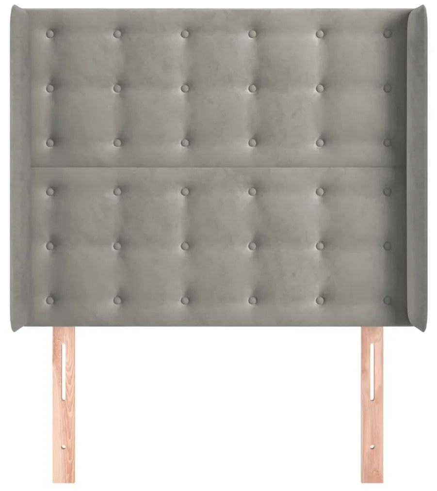Cabeceira de cama c/ abas veludo 93x16x118/128cm cinzento-claro