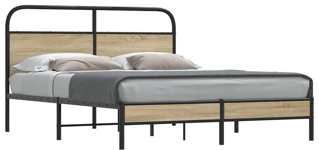 Estrutura de cama s/ colchão derivados madeira carvalho fumado