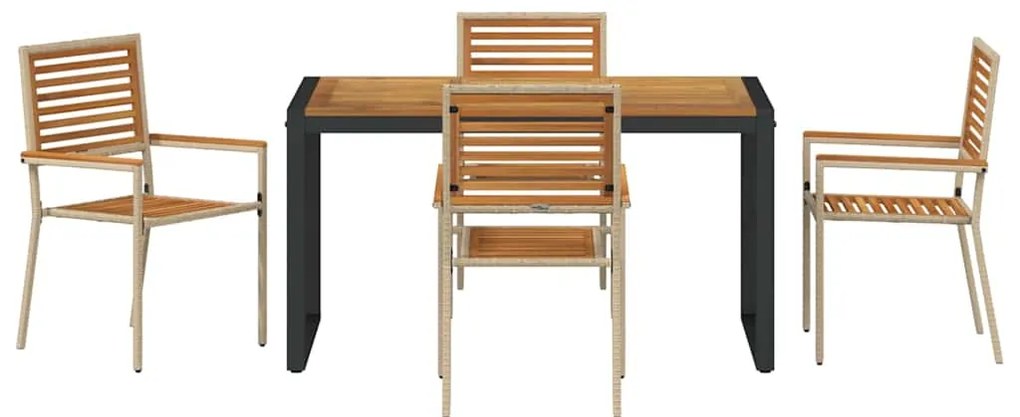 Conjunto de Jantar para Jardim vidaXL de 5 Peças Bege Poli Rattan Acác