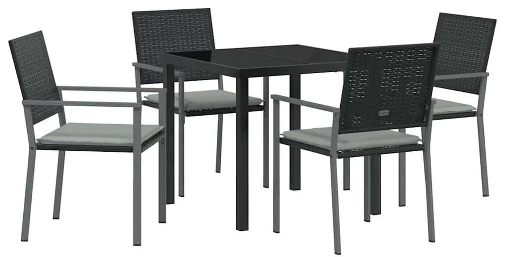 Conjunto de Jantar de Jardim com 5 Peças e Almofadas em Preto Poliratt