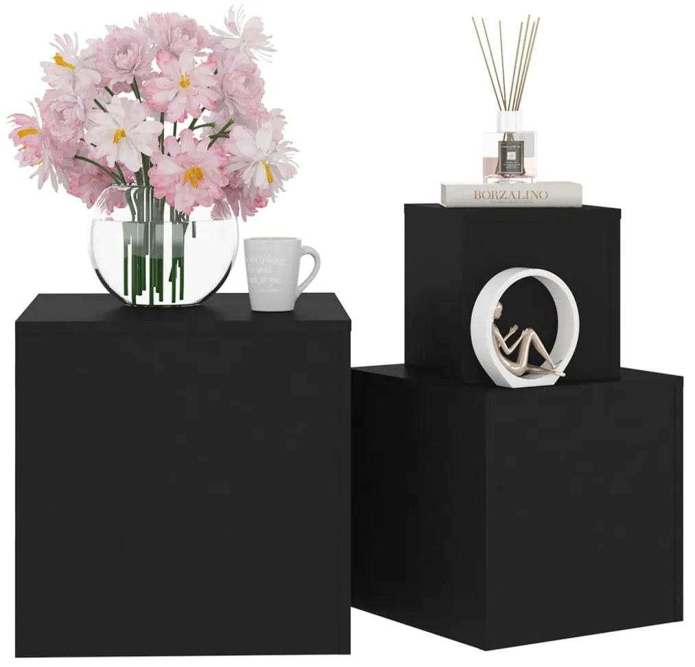 Mesas de apoio 3 pcs derivados de madeira preto