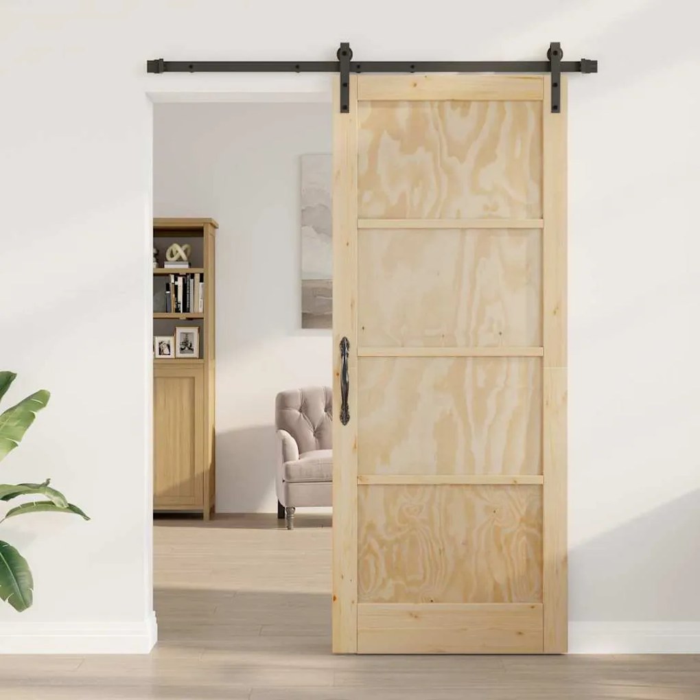 Porta Deslizante vidaXL com Acessórios 86x211 cm Madeira Sólida de Pin
