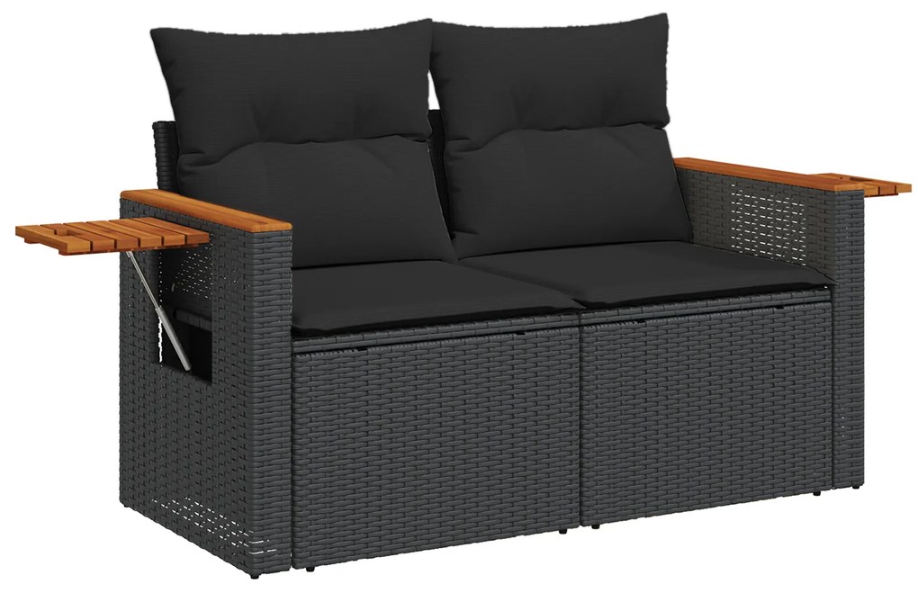 Conjunto de Sofá de Jardim de 10 Peças com Almofadas Preto Rattan Poli