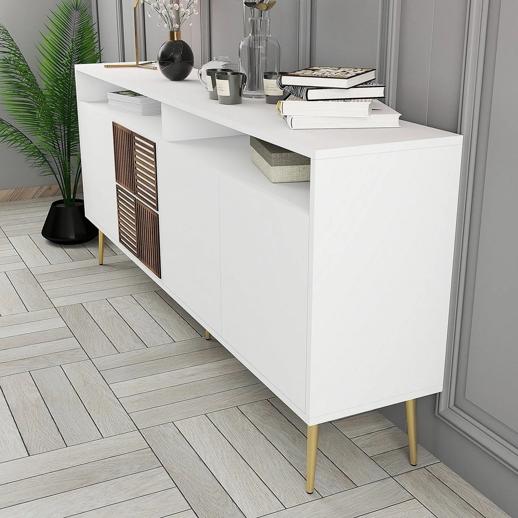 Console Milan – Branco/Dourado – 180x77x35 cm