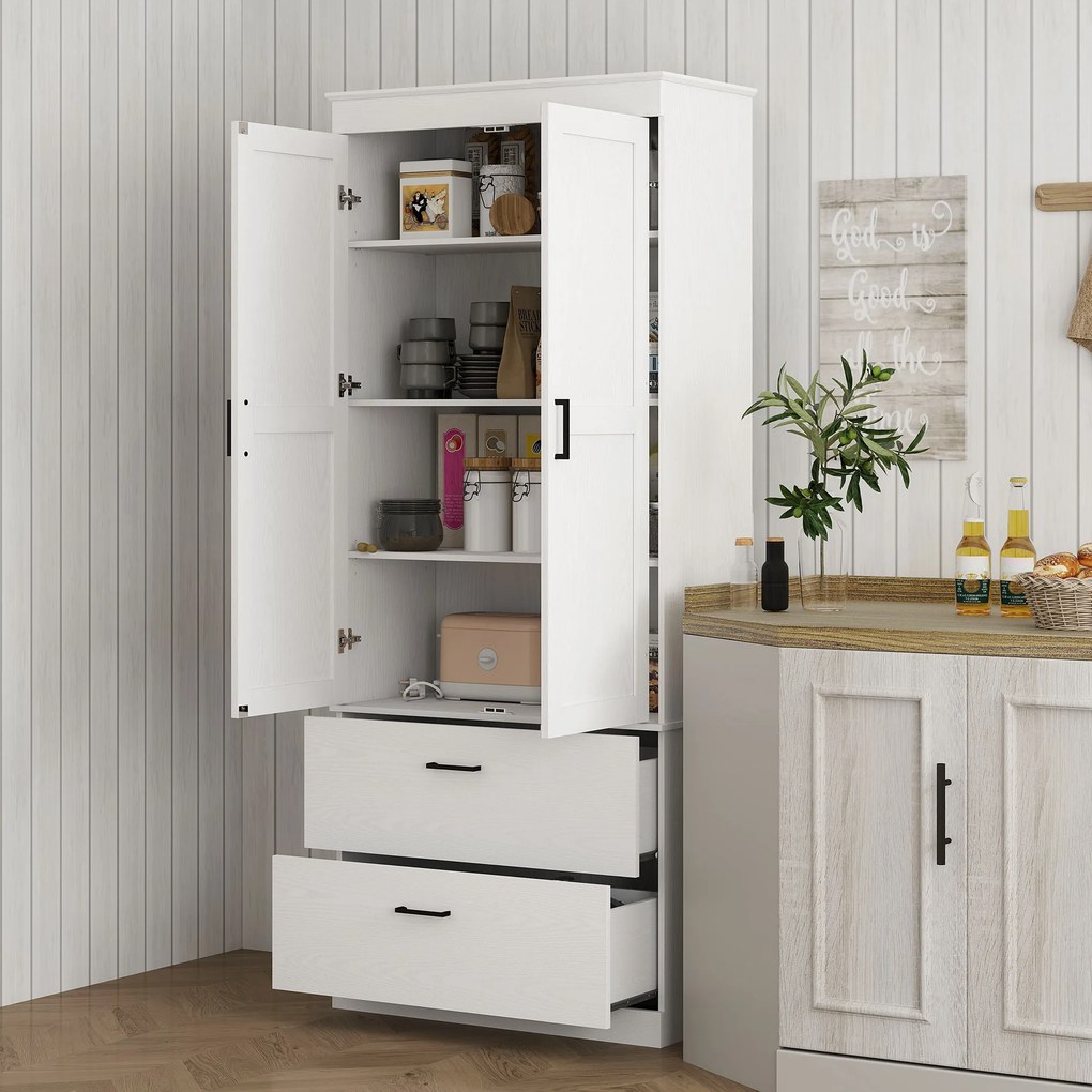 Armário de Cozinha, 75 x 39 x 178 cm, Prateleiras Reguláveis, Creme