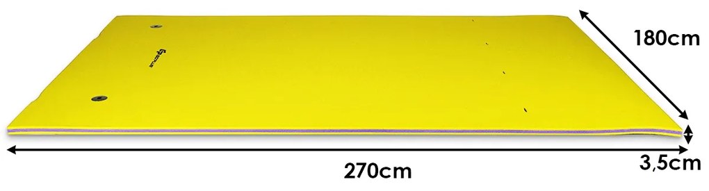 Colchão flutuante piscina, praia de espuma XPE ecológico com cabeça enrolável adequado para 3-5 pessoas 270 x 180 x 3,5 cm Amarelo