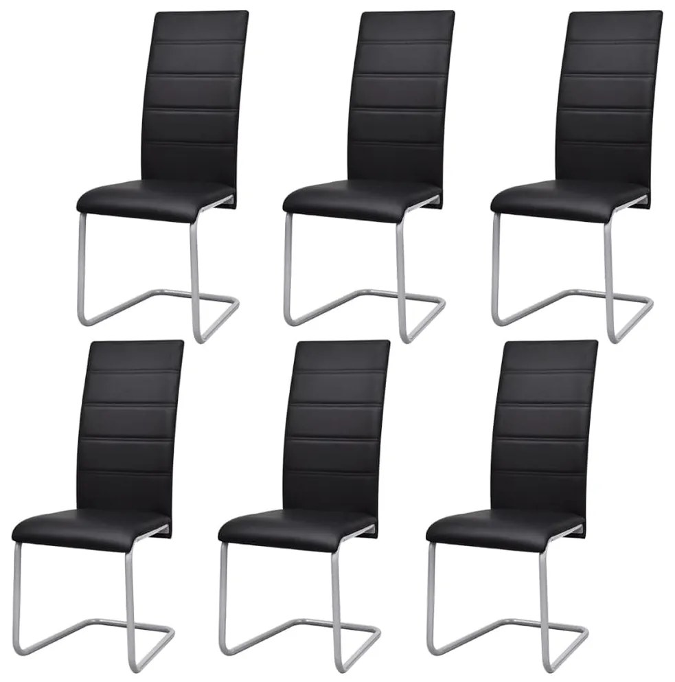 Cadeiras de jantar cantilever 6 pcs couro artificial preto