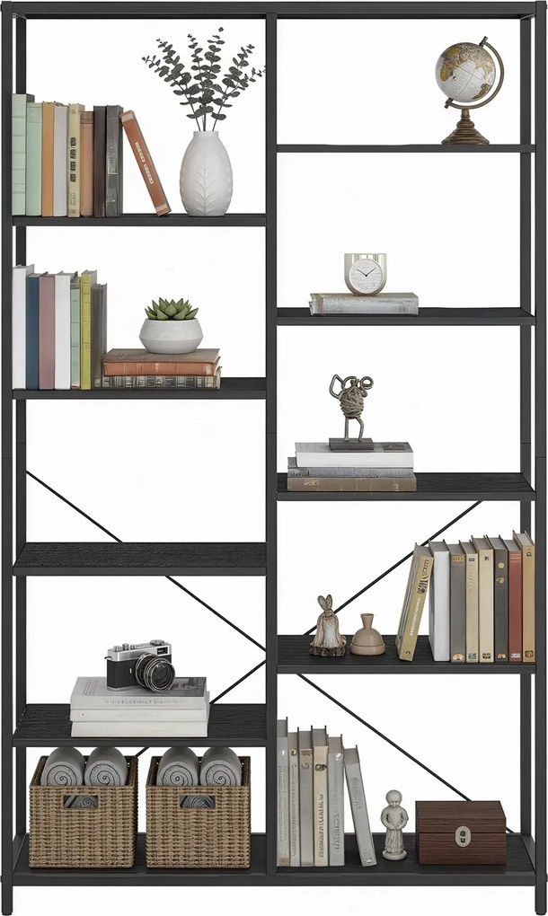 Estante com 5 prateleiras sala, escritório, montagem fácil 30 x 100 x 170 cm preto