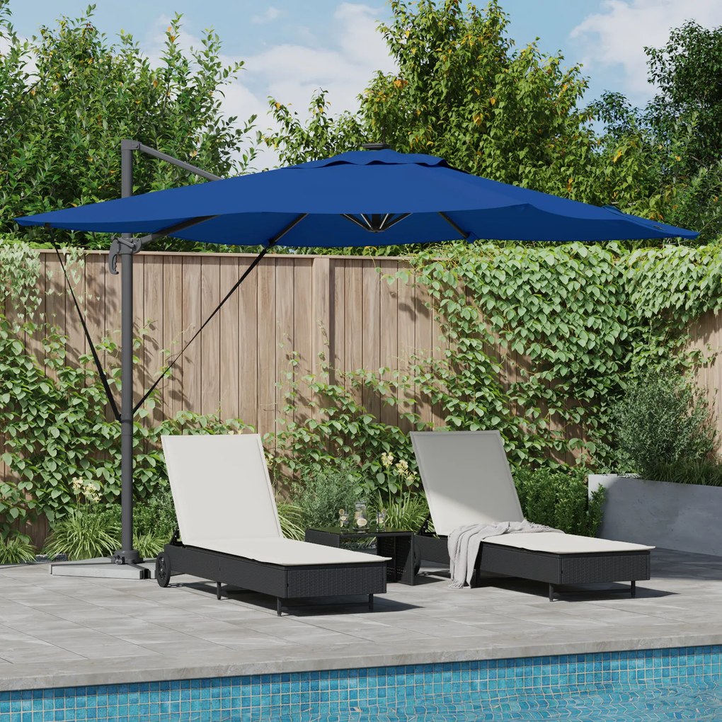 vidaXL Parasol Cantiléver Roma com LEDs em Azul Céu – 286 x 285 x 270 cm, Alumínio.
