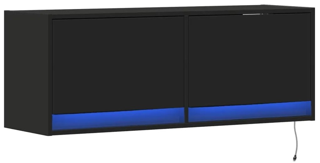 Móvel de parede para TV com luzes LED 100x31x35 cm preto