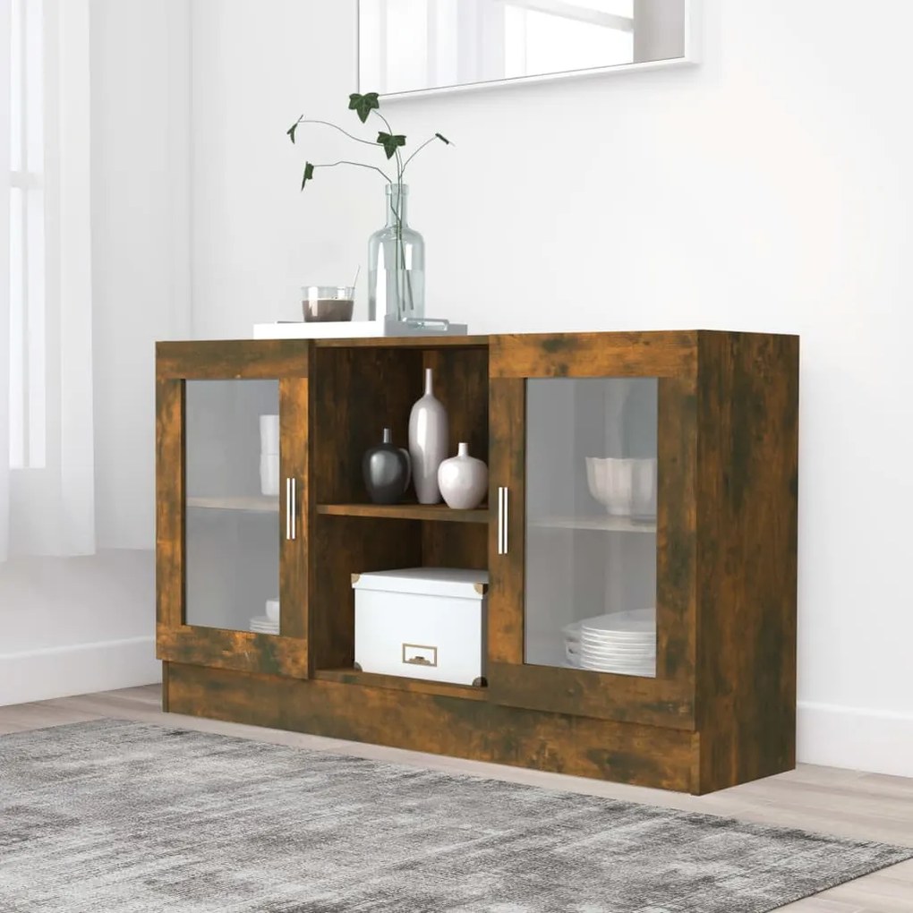 815627 vidaXL Vitrine 120x30,5x70 cm derivados de madeira carvalho fumado
