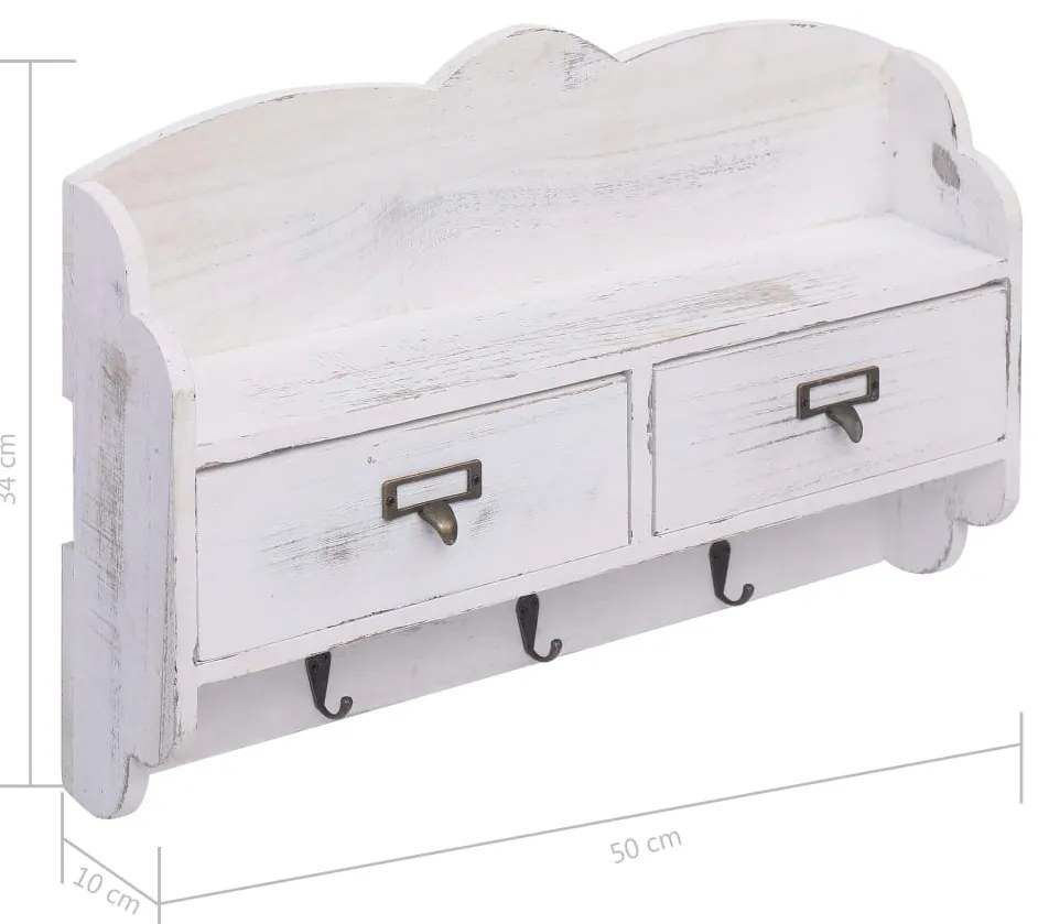 Cabide de parede 50x10x34 cm madeira branco