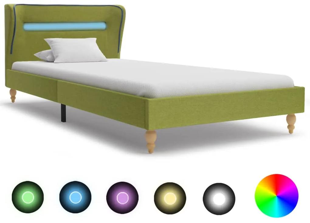 280607 vidaXL Estrutura de cama com LEDs em tecido 90x200 cm verde