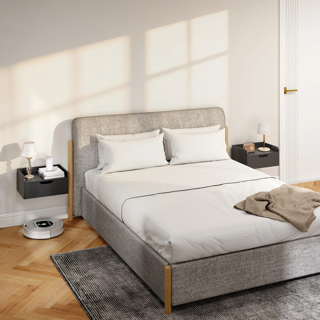 Conjunto de 2 Mesas de Cabeceira de Parede Flutuantes com 1 Gaveta para Quarto 40x30x19,5 cm Preto