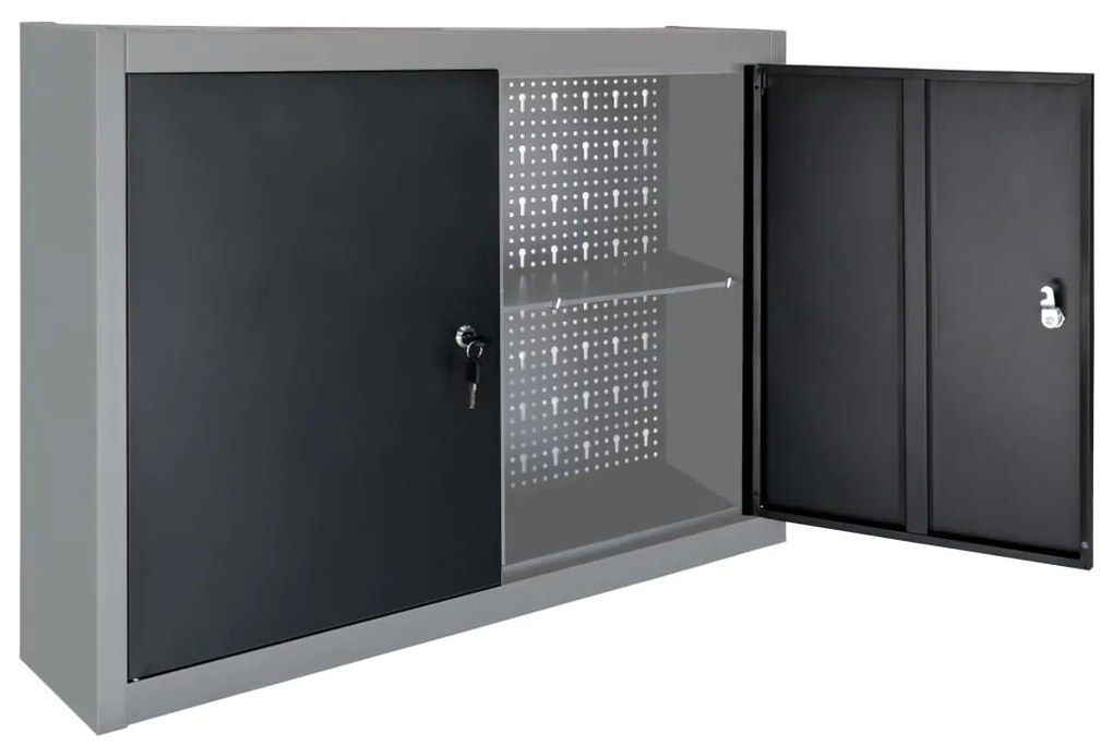 Armário ferramentas parede industrial metal cinzento e preto