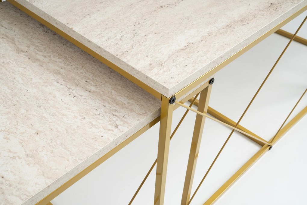 Conjunto de Mesas de Centro Defne – Travertino Dourado – Medidas: 100x