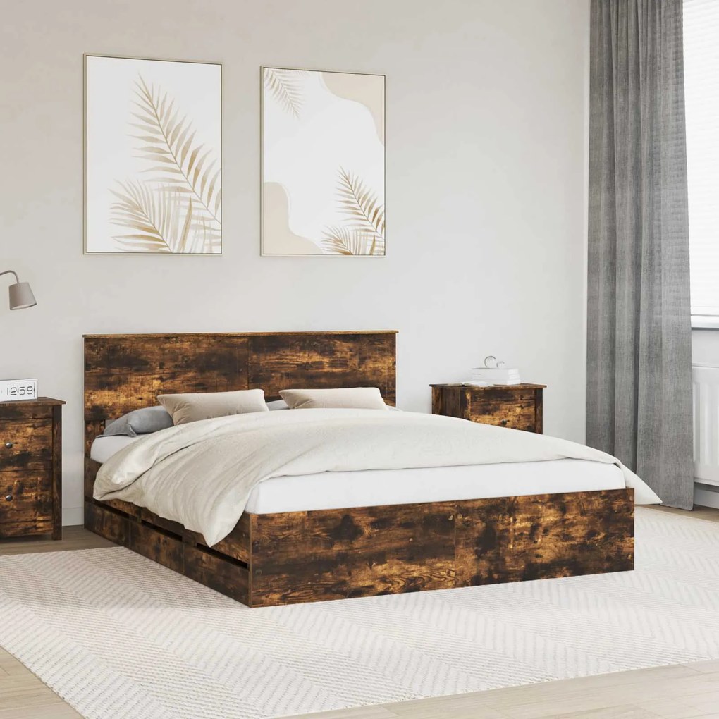 vidaXL Estrutura da Cama com gaveta Carvalho Defumado 160 x 200 cm
