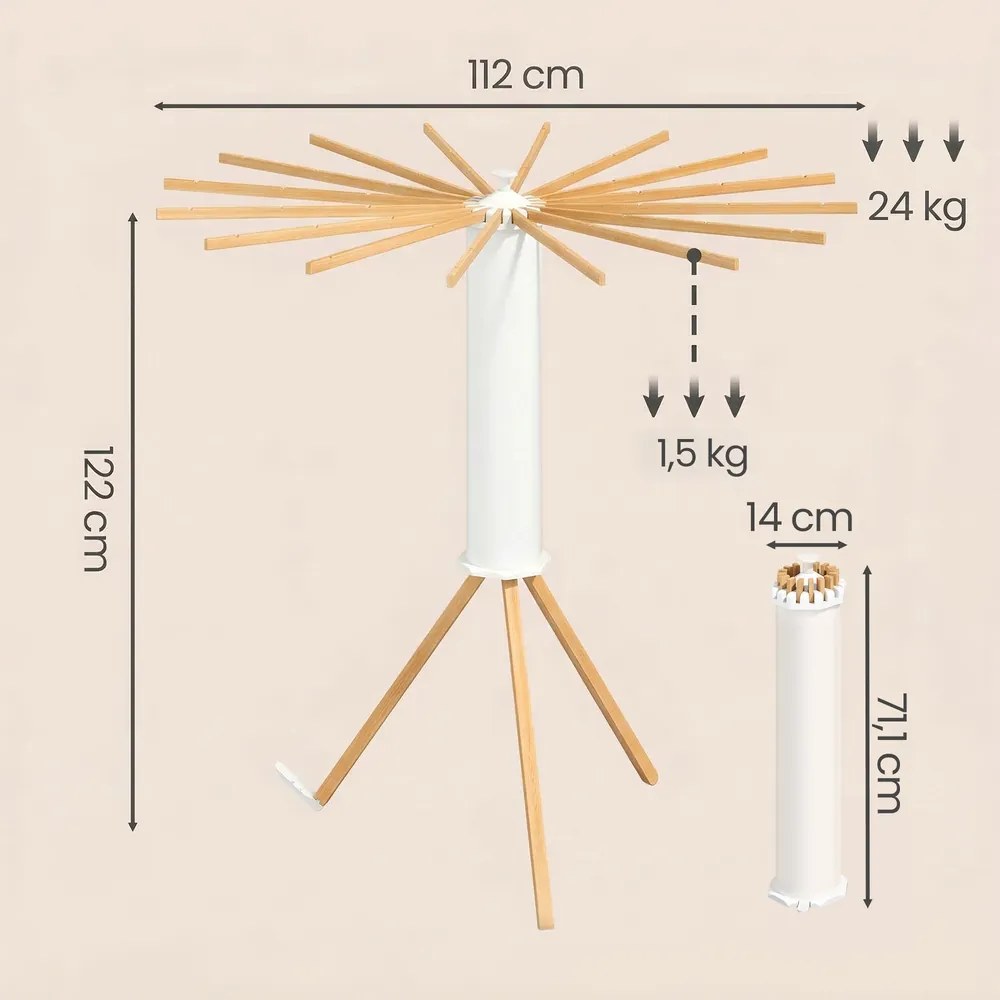 Estendal roupa dobrável, com suporte extensível 112 x 112 x 122 cm, economiza espaço cores naturais