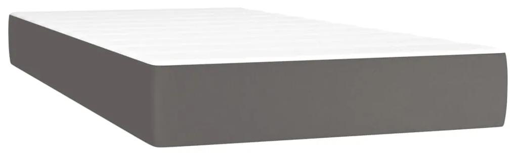 Cama box spring c/ colchão/LED 80x200 cm couro artificial cinza