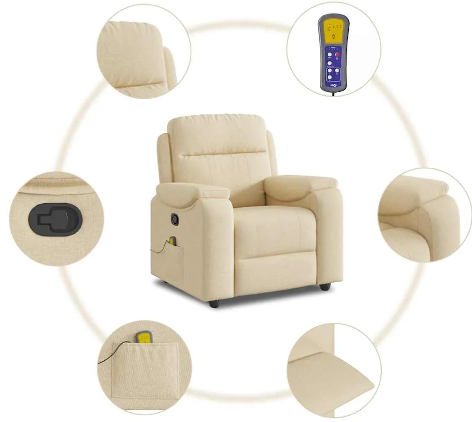 Poltrona de massagens reclinável tecido cor creme