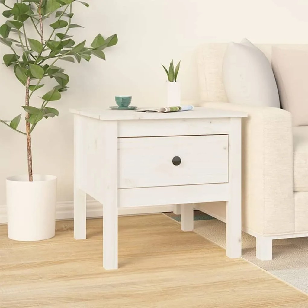 Mesa de apoio 50x50x49 cm pinho maciço Branco