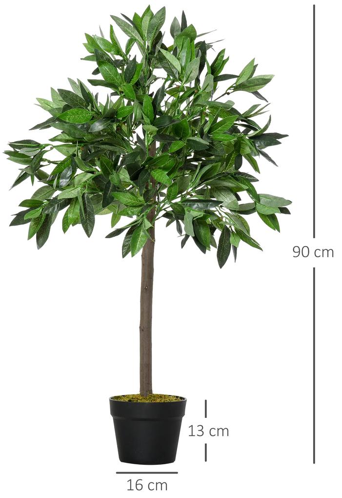 2 plantas artificiais de 90 cm de altura árvore de Laurel com vaso para sala de estar exterior Verde