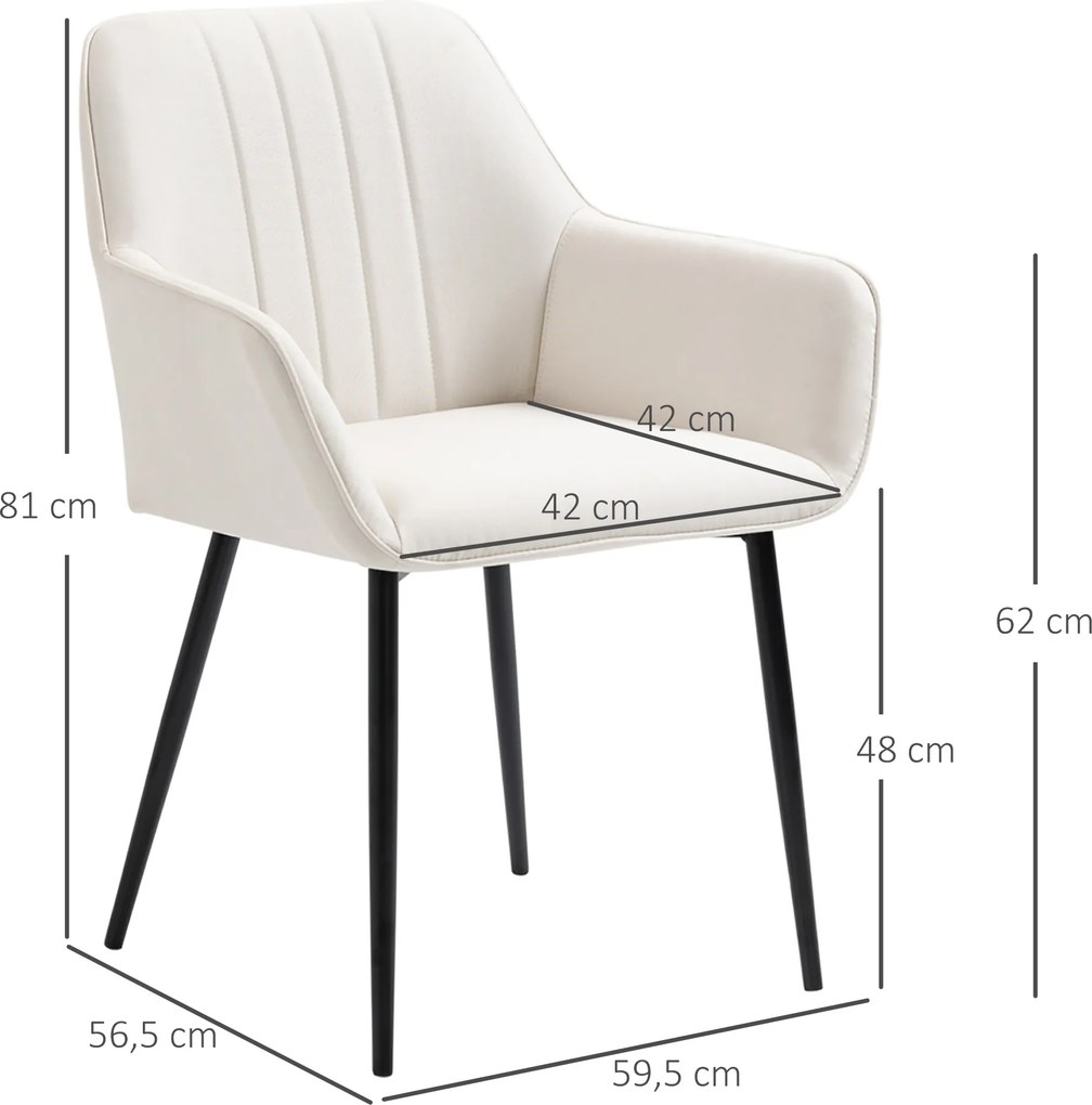 Conjunto de 2 Cadeiras de Sala de Jantar Estofadas em Linho com Encosto e Pés de Metal 59,5x56,5x81 cm Bege Claro