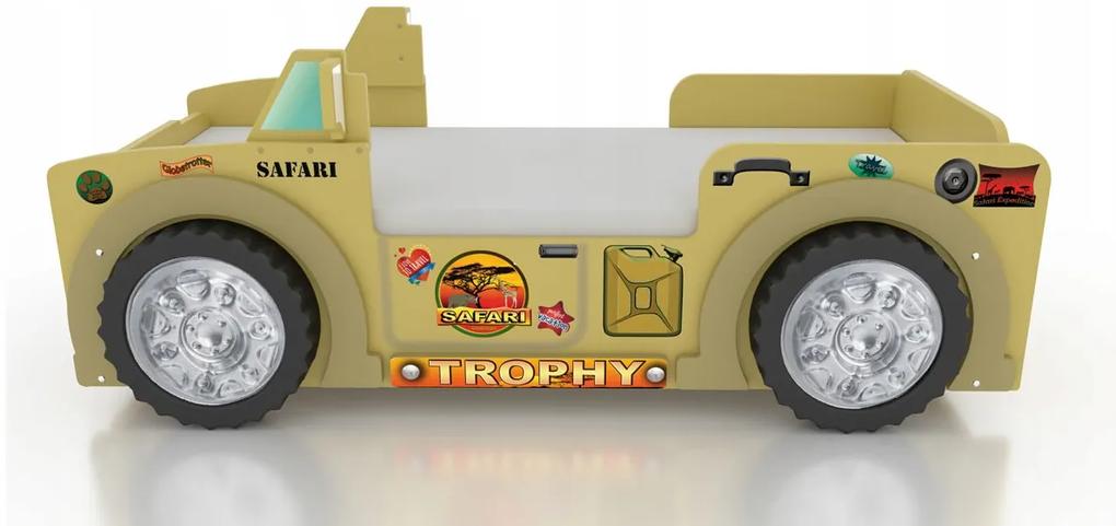 Cama para criança, Carro Jeep Todo o Terreno Safari Com Luzes LED, Oferta colchão e estrado ‎207 x 116 x 76 cm Castanho