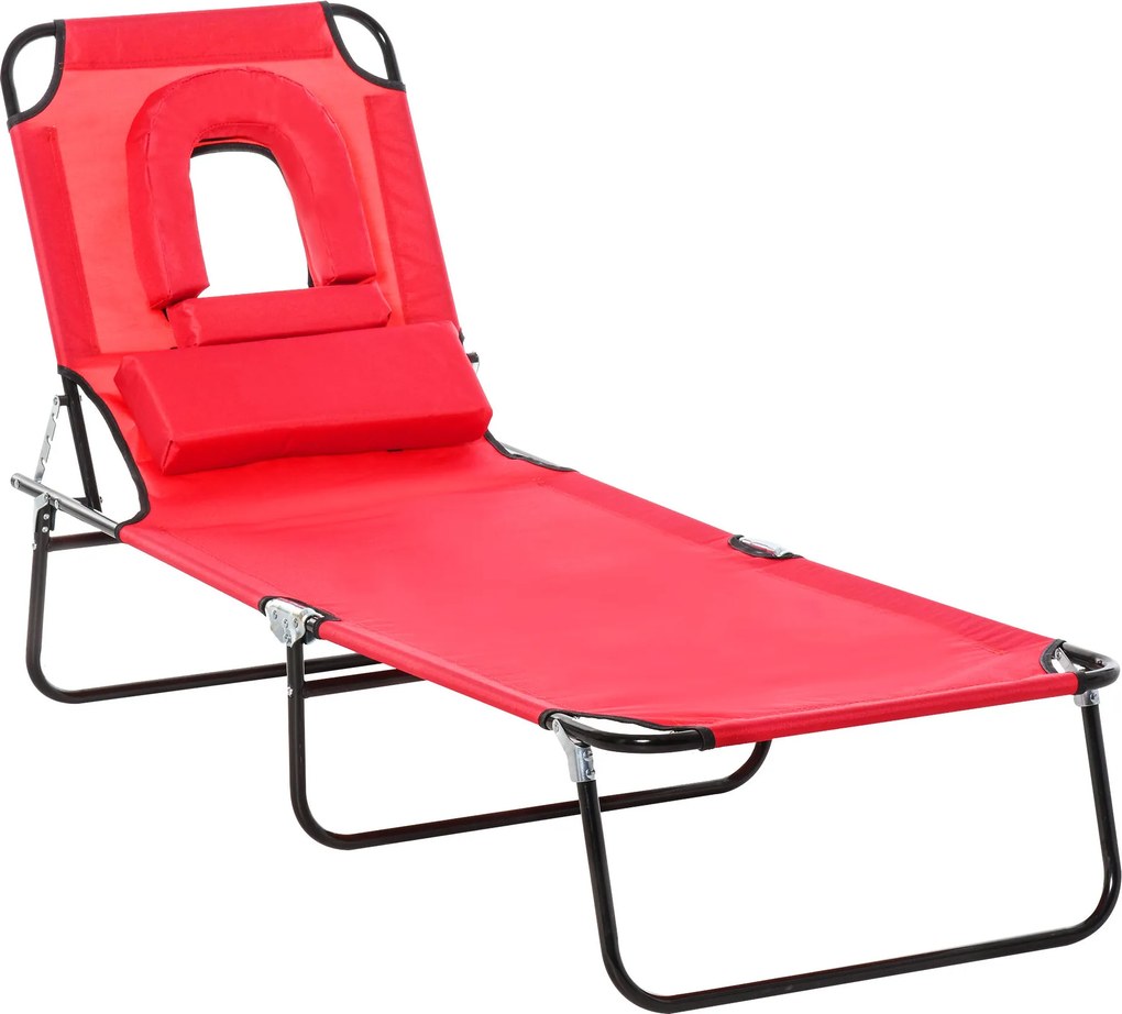 Outsunny Espreguiçadeira de Sol Dobrável Reclinável 4 Posições 3 Almofadas Incluídas Vermelho | Aosom Portugal